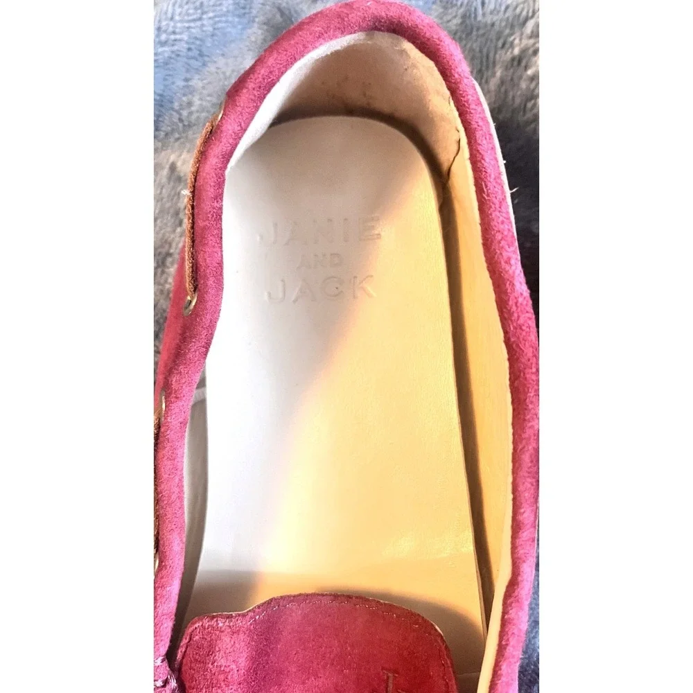 Janie and Jack Burgundy Suede Driving Loafers‎ Moc Toe Slip On Shoes JJ Logo